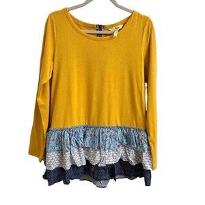 Matilda Jane Weekend Vibes Top Mustard Yellow Floral Ruffles Size Medium NEW